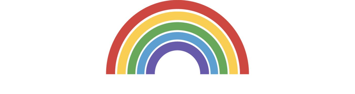 A cartoon rainbow with a white, blank baackground
