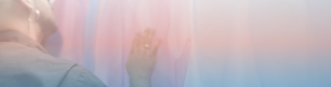 a person looking at and gently touching the trans flag