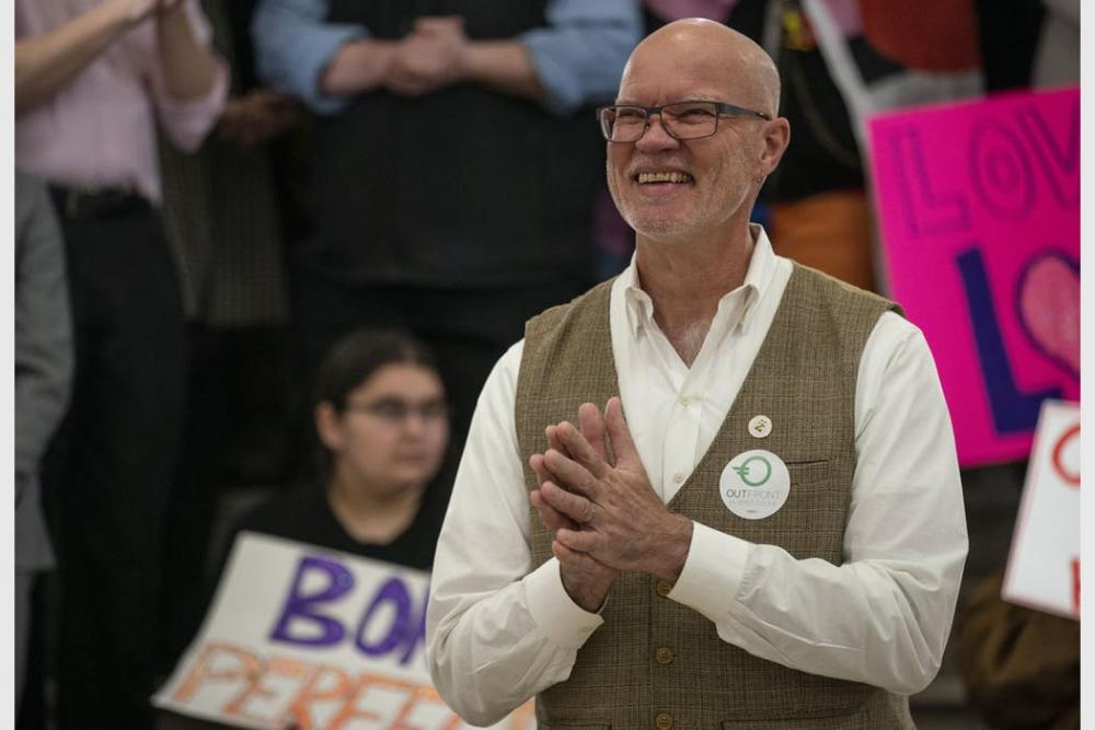 Duluth City Council Vice President Gary Anderson spoke at the end of the rally. Anderson was a co-sponsor of the bill to ban conversion therapy.