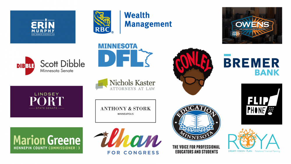 The logos of OutFront's fall fundraiser 2020 sponsors