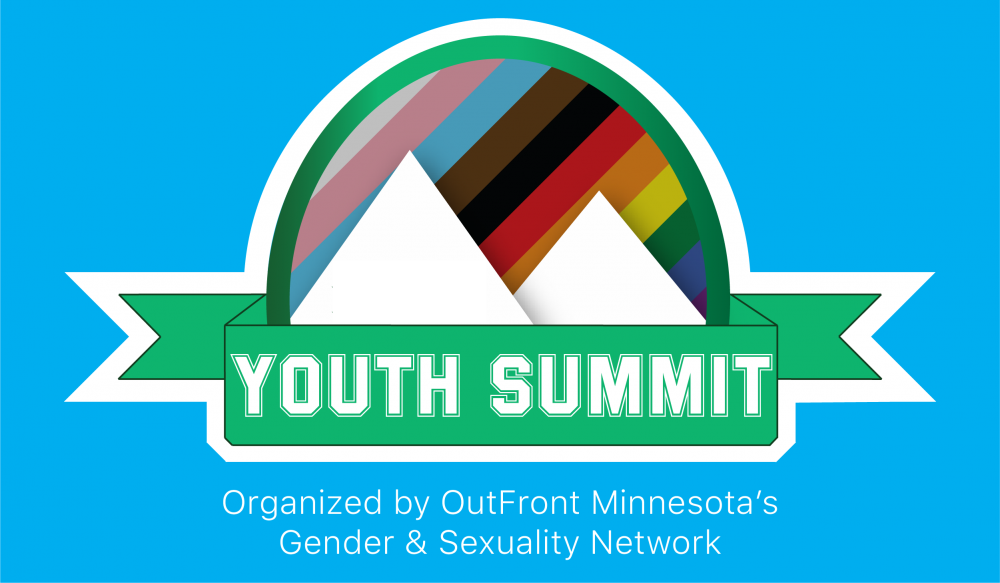 Youth Summit Logo - Mountains in front of the Pride Flag
