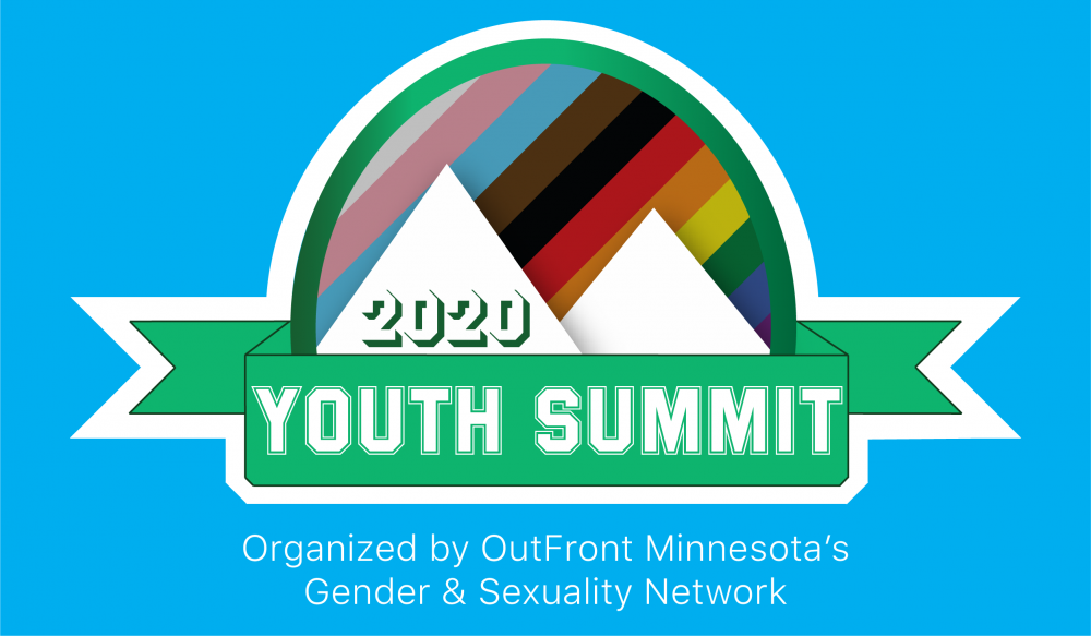 Youth Summit 2020 Logo - Mountains in front of the Pride Flag