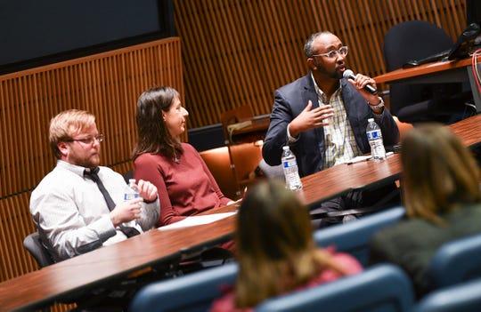 CAIR-MN Executive Director Jaylani Hussein speaks during a forum on bias Wednesday, Nov. 20, 2019, at the Miller Center at St. Cloud State University.  